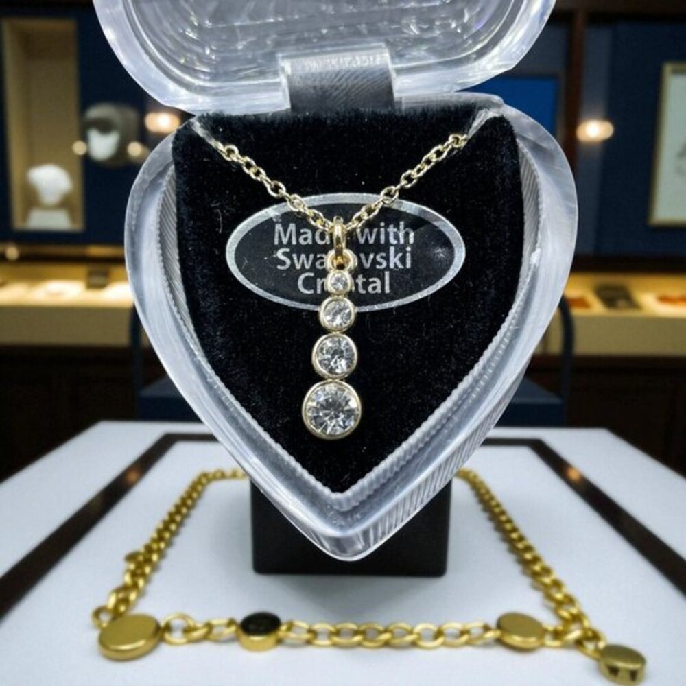 Vintage Swarovski Crystal Necklace‎ Gold Cascade Coquette Gift Holiday Elegant